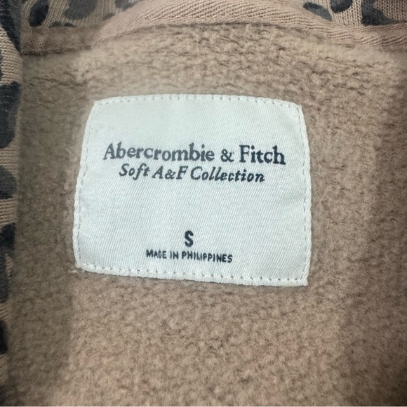 Abercrombie Fitch Open Front Sweatshirt Leopard Print Tan Black - Picture 4 of 6